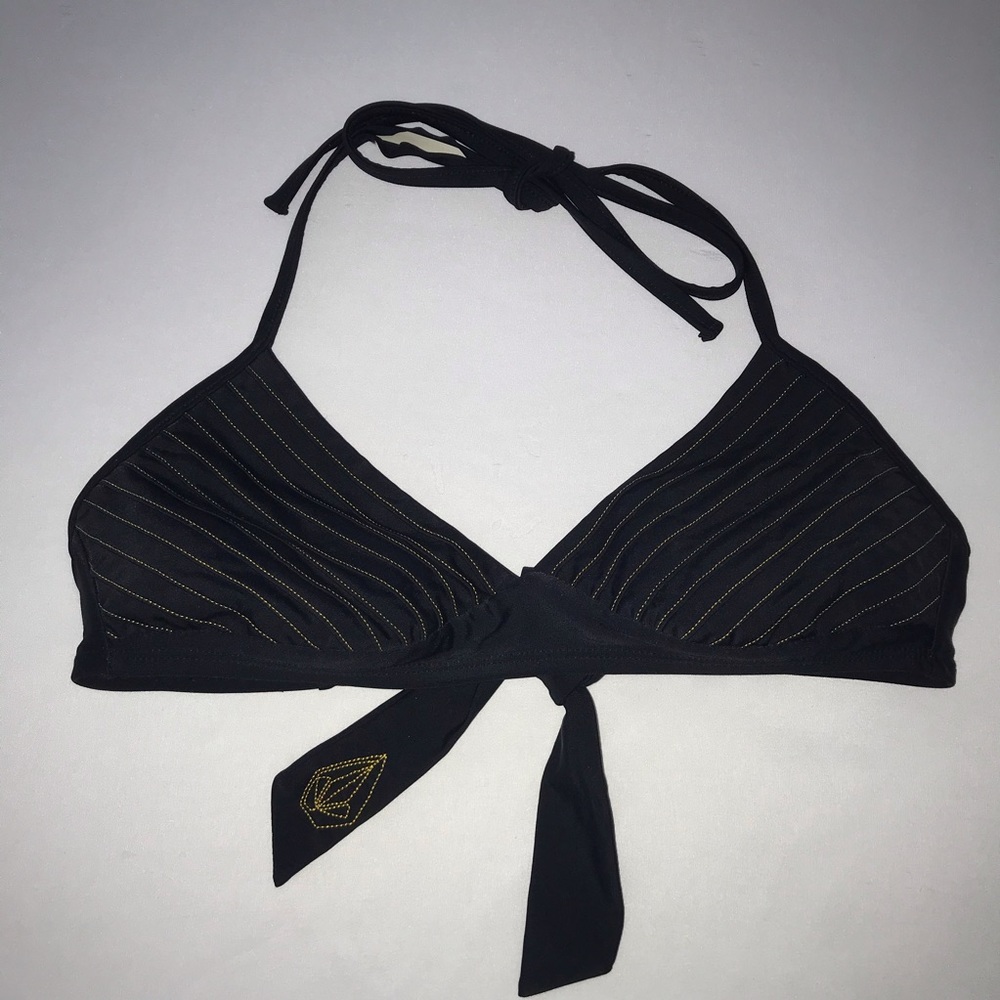 Volcom Black Striped Bikini Top